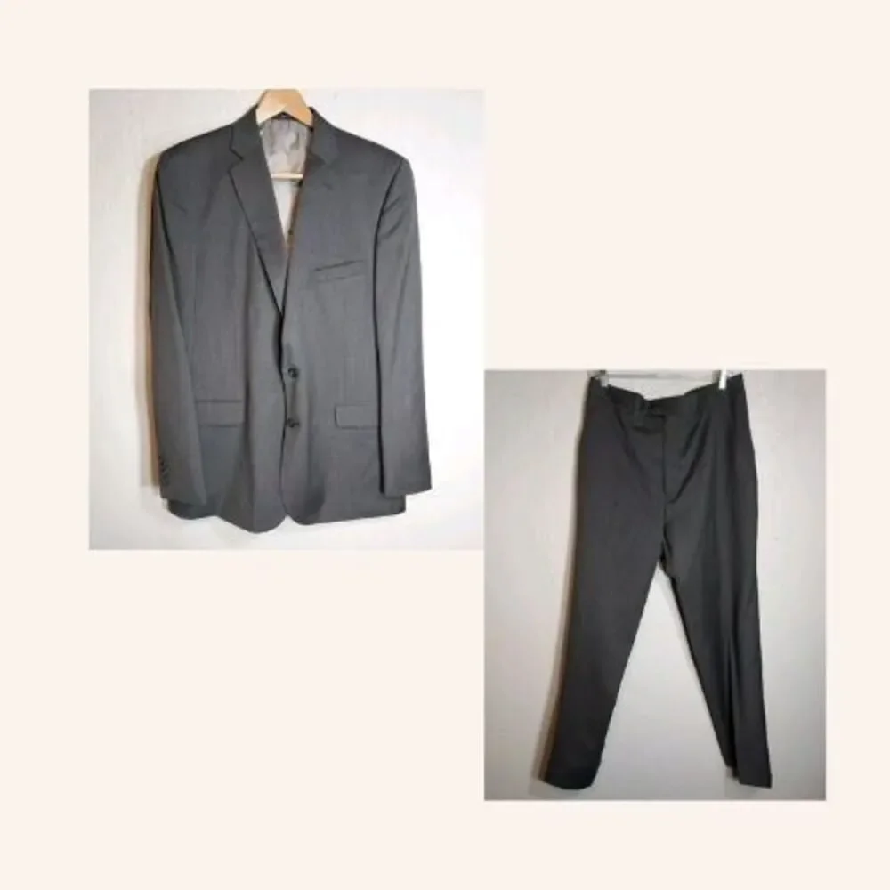 Stafford‎ Men's 2pc Wool Blend Suit Gray 46 L 36 32 Business Formal Jacket Pants